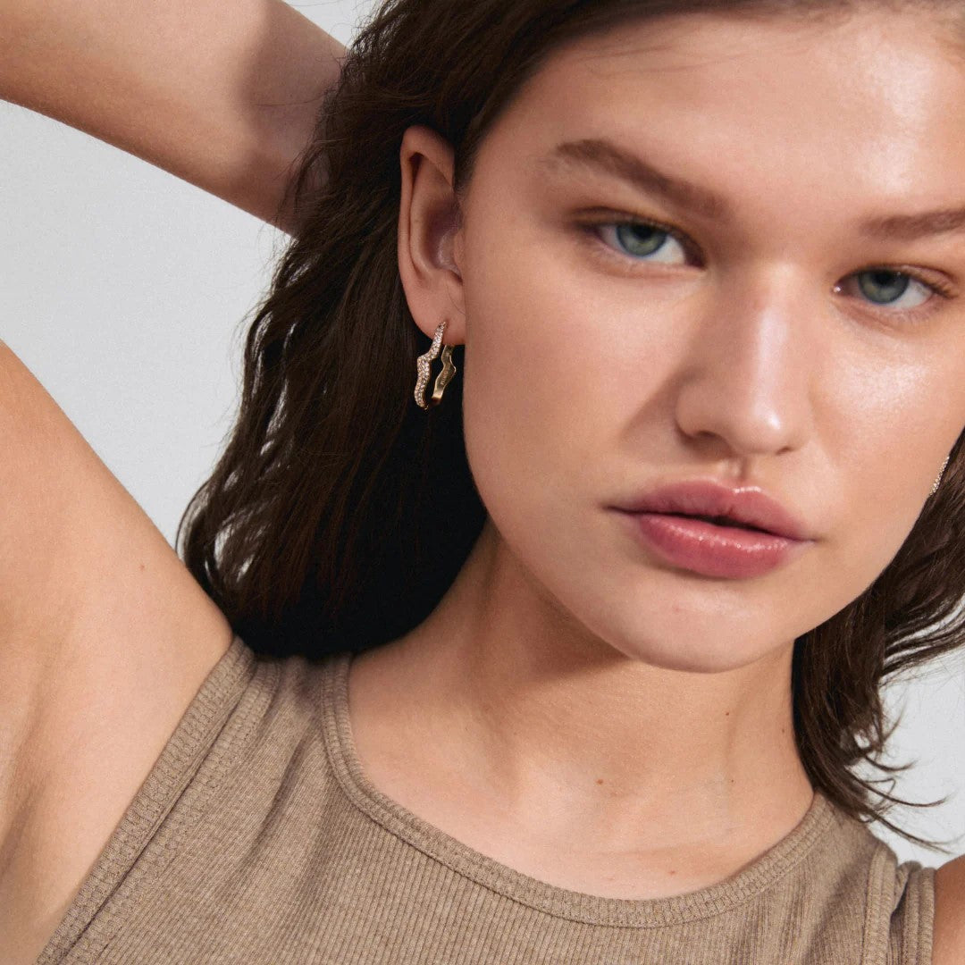 Connect Recycled Crystal Earrings - Crystal - Gold Plated