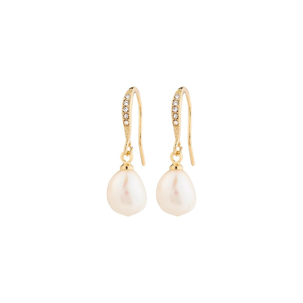 Jasmin Pearl Earrings - Gold Plated - White