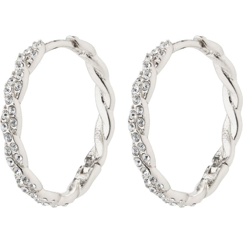 Ezo Twirled Crystal Hoops - Silver Plated