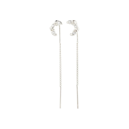 Kora Recycled Moon Chain Earrings - Silver Plated - Crystal