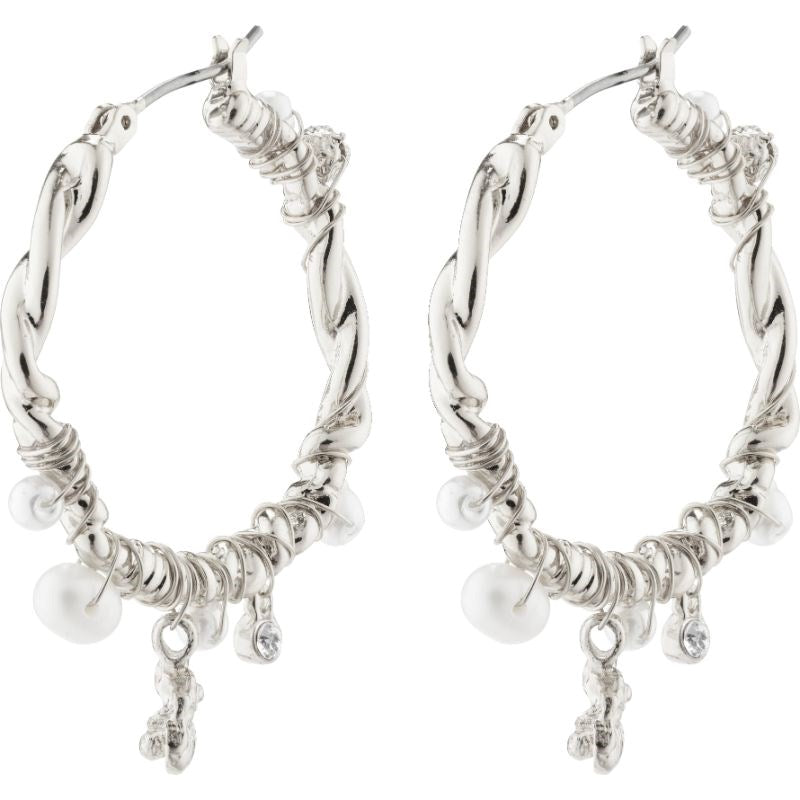 Ana Pearl & Crystal Hoops - Silver Plated