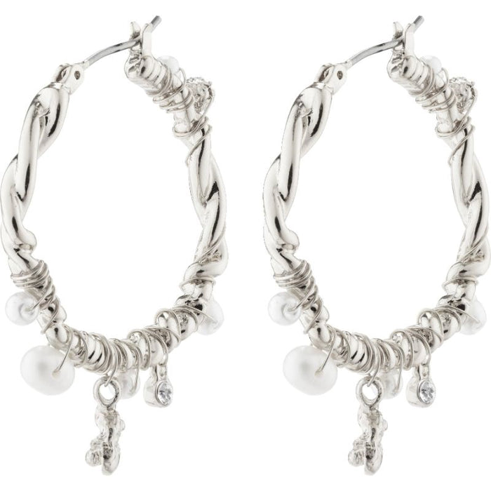 Ana Pearl & Crystal Hoops - Silver Plated