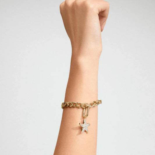 Charm Recycled Starfish Pendant - Gold Plated - Crystal