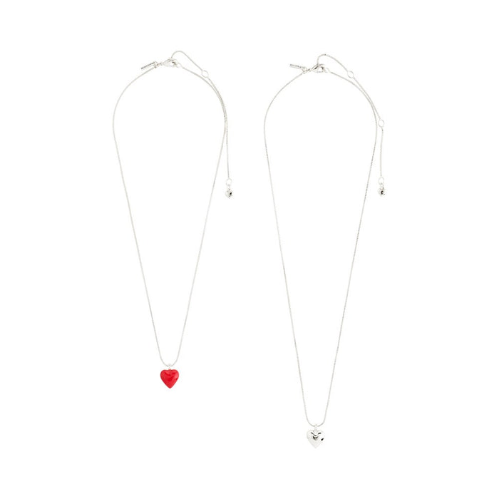 Maeve Recycled Necklace 2 In A Set - Silver Plated - Red