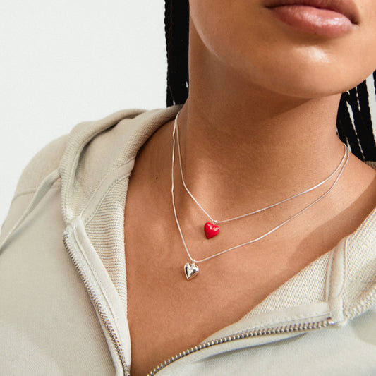 Maeve Recycled Necklace 2 In A Set - Silver Plated - Red