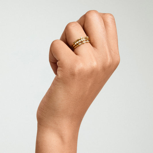 Sloan Recycled Rings 3-In-1 Set - Gold Plated - Crystal