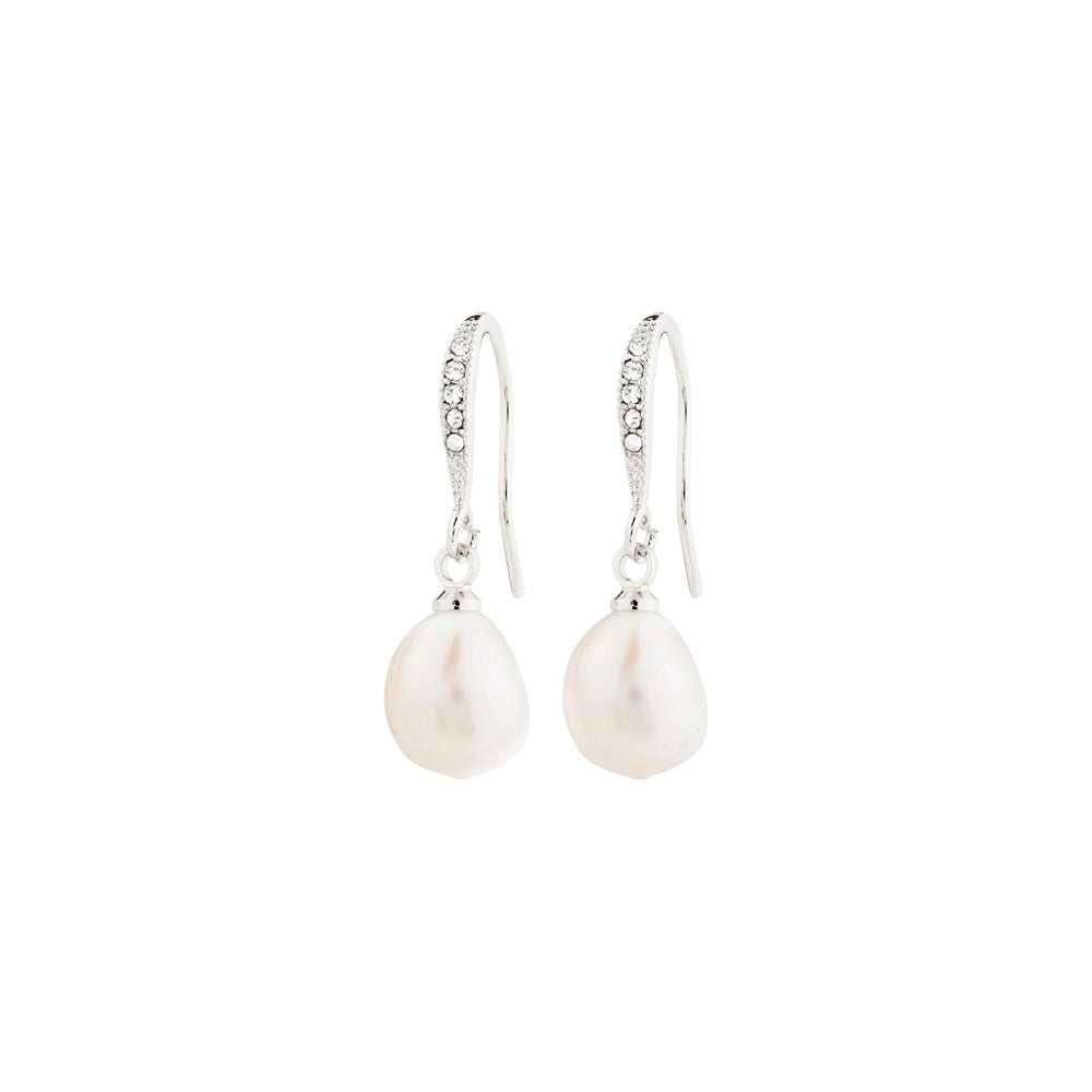 Jasmin Pearl Earrings - Silver Plated - White