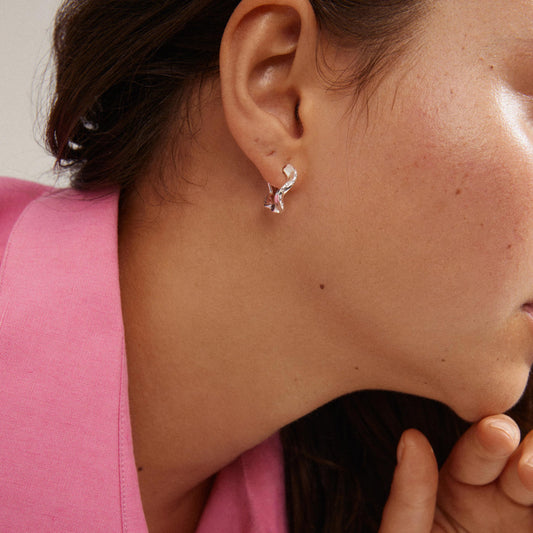 Evra Recycled Organic Shaped Crystal Hoops - Silver Plated