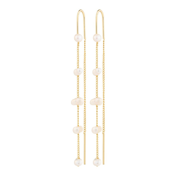 Zenaia Pearl Chain Earrings - Gold Plated - White