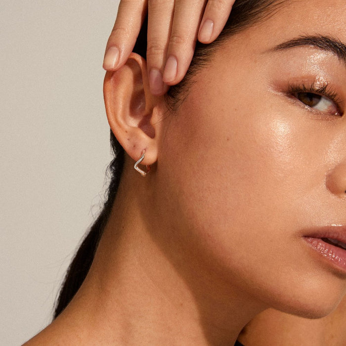 Alberte Organic Shape Hoop Earrings - Silver Plated
