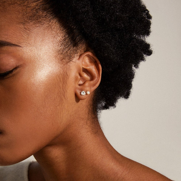 Tina Recycled Crystal & Pearl Studs - Silver Plated